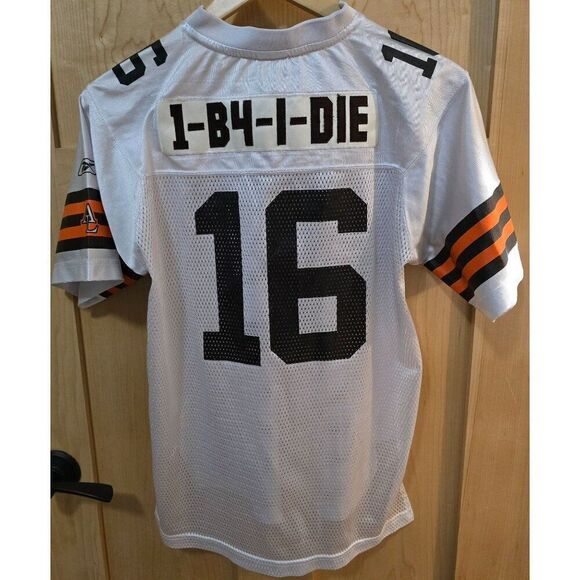 Reebok NFL Browns #16 Youth Large White Mesh Jersey 1 b4 I Die - Picture 1 of 10